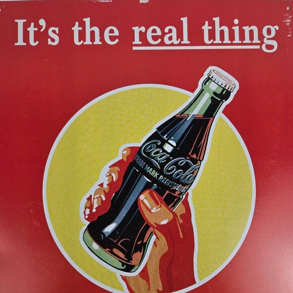 Metal Sign "It's The Real Thing Drink Coca-Cola" Vintage Look 16" x 12.25" - Picture 2 of 11